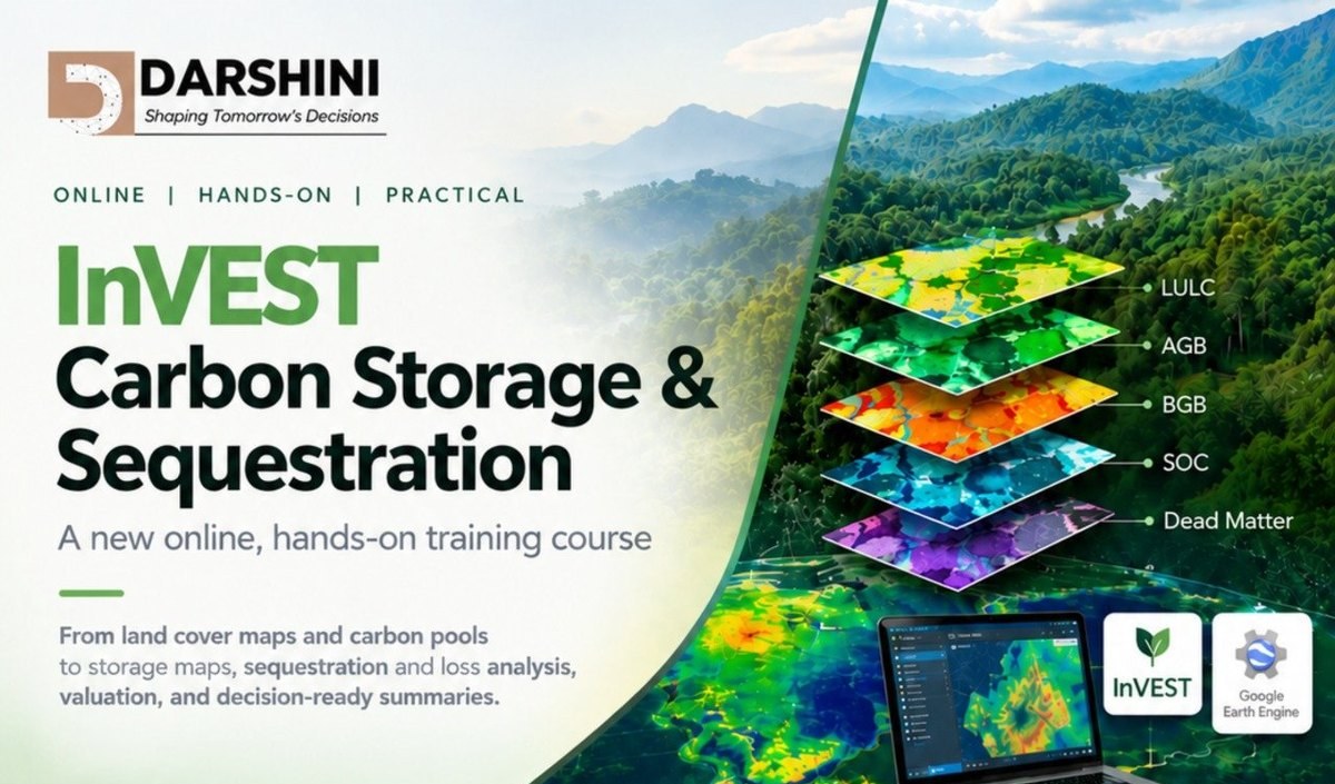 Workshop artwork: InVEST carbon storage and sequestration, with the LULC, AGB, BGB, SOC and dead-matter layers.